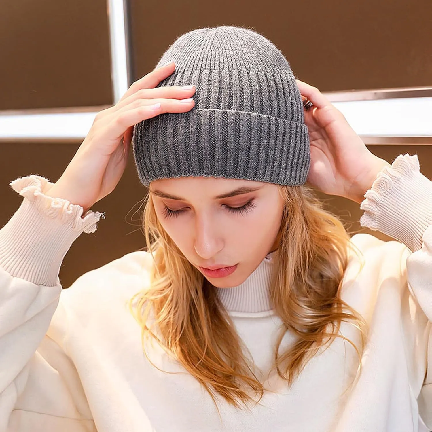 Roll-up Edge Skullcap Fisherman Beanie Knit Trawler Skull Cap Winter Warm Short Hats for Men Women