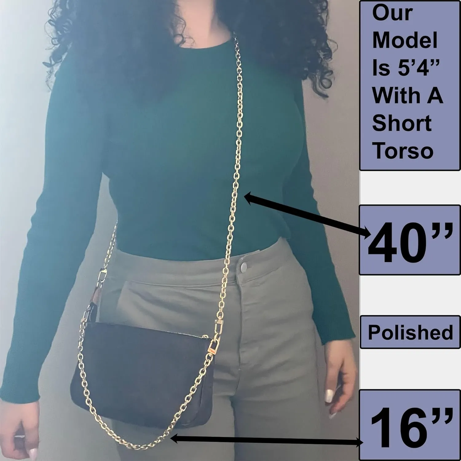 Rolo Purse Chain Diamond Cut Crossbody Shoulder Strap (9mm) Polished - Gold (16" / 40cm)