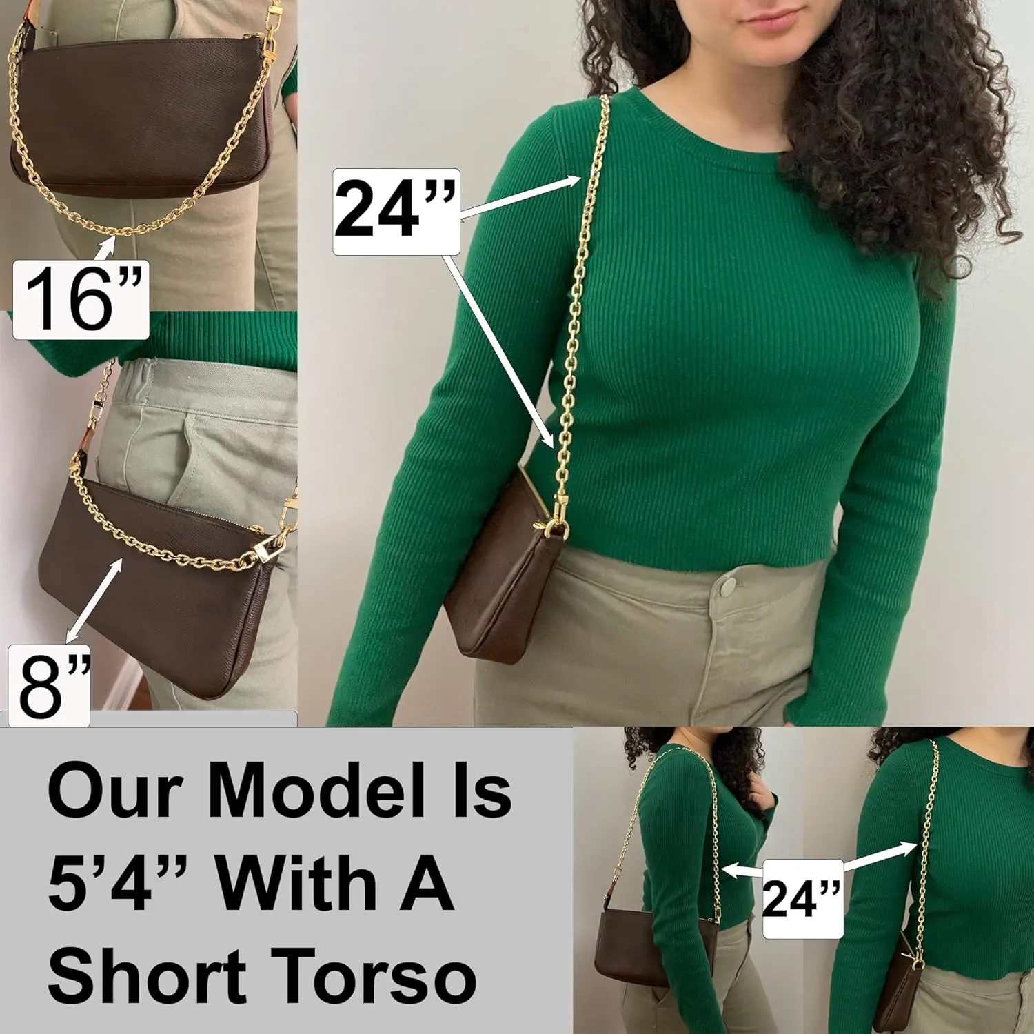 Rolo Purse Chain Diamond Cut Crossbody Shoulder Strap (9mm) Polished - Gold (16" / 40cm)