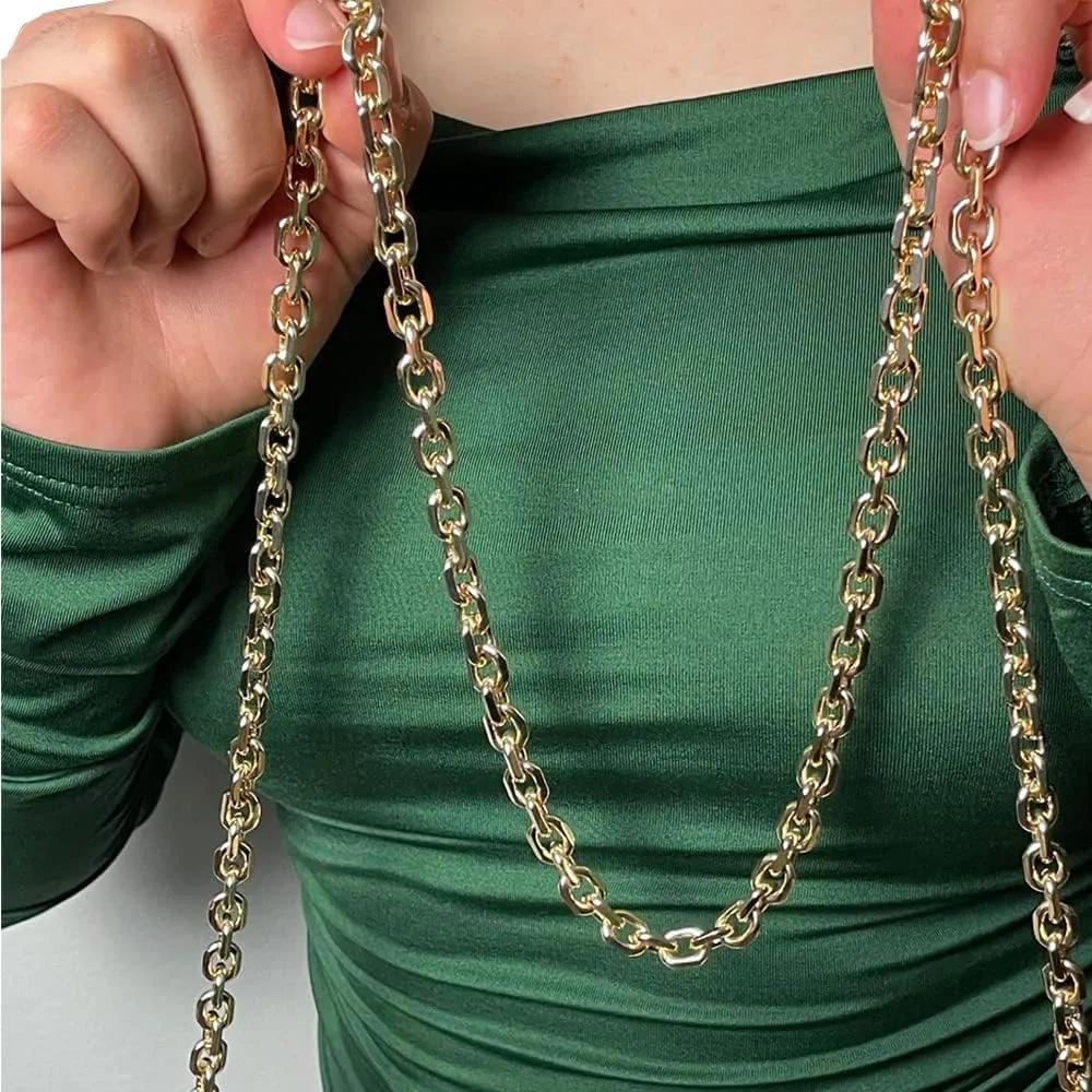 Rolo Purse Chain Diamond Cut Crossbody Shoulder Strap (9mm) Polished - Gold (24" / 60cm)