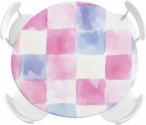 Round Fitted Tablecloth Abstract Color Block Pink Purple Waterproof Table Cover for Indoor Outdoor Holiday Party Gradient Lattice Patchwork Elastic Edged Tablecloths Fit Up 55"-60" Tables