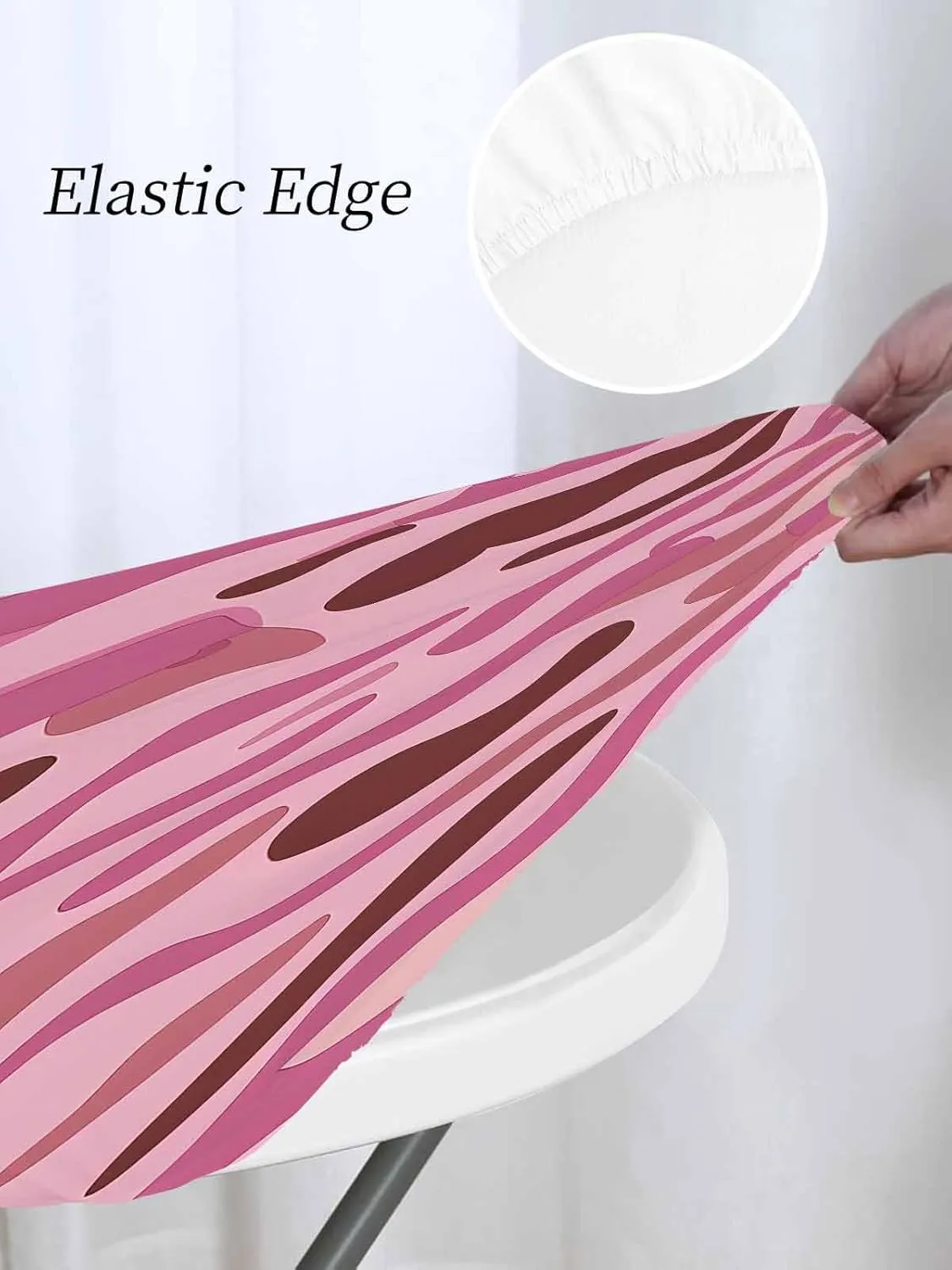 Round Fitted Tablecloth Abstract Water Ripple Art Waterproof Table Cover for Indoor Outdoor Holiday Party Modern Pink Patchwork Elastic Edged Tablecloths Fit Up 45"-54" Tables