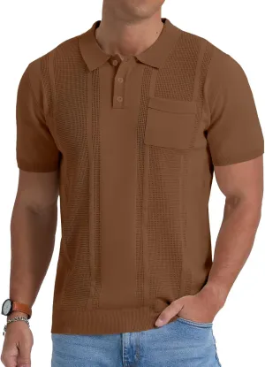 Sailwind Mens Textured Knit Polo Shirts Short Sleeve Summer Collared T Shirt with Pocket