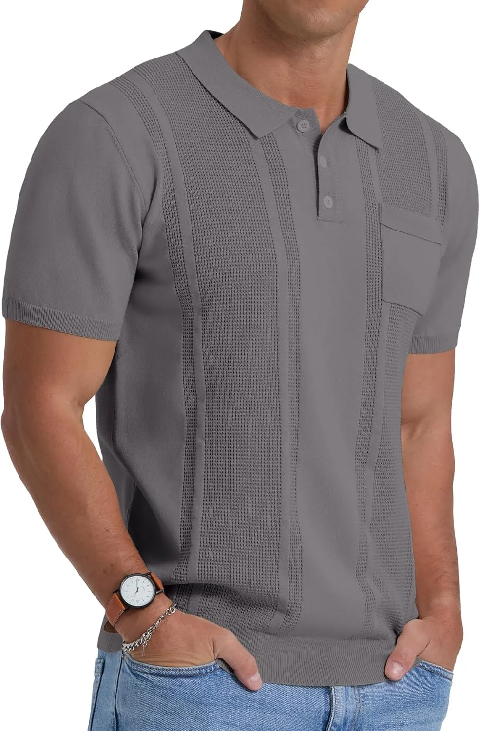 Sailwind Mens Textured Knit Polo Shirts Short Sleeve Summer Collared T Shirt with Pocket