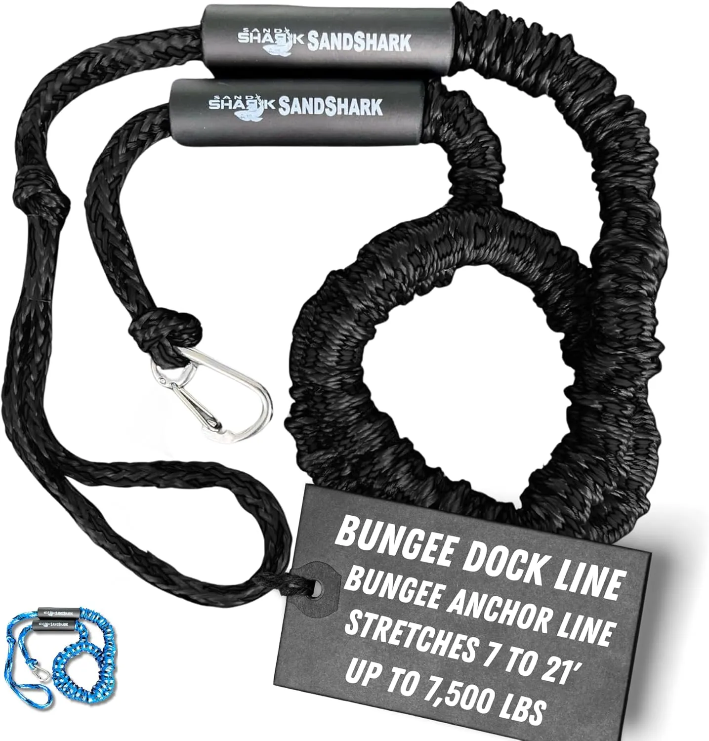 SandShark 7-21ft Premium Anchor Bungee Dock Line. Boat Accessories Bungee Anchor Line Absorbs Shock to Anchors and Docks w/Stainless Steel Clip. Designed for SandShark Anchor., 7-21 Blue