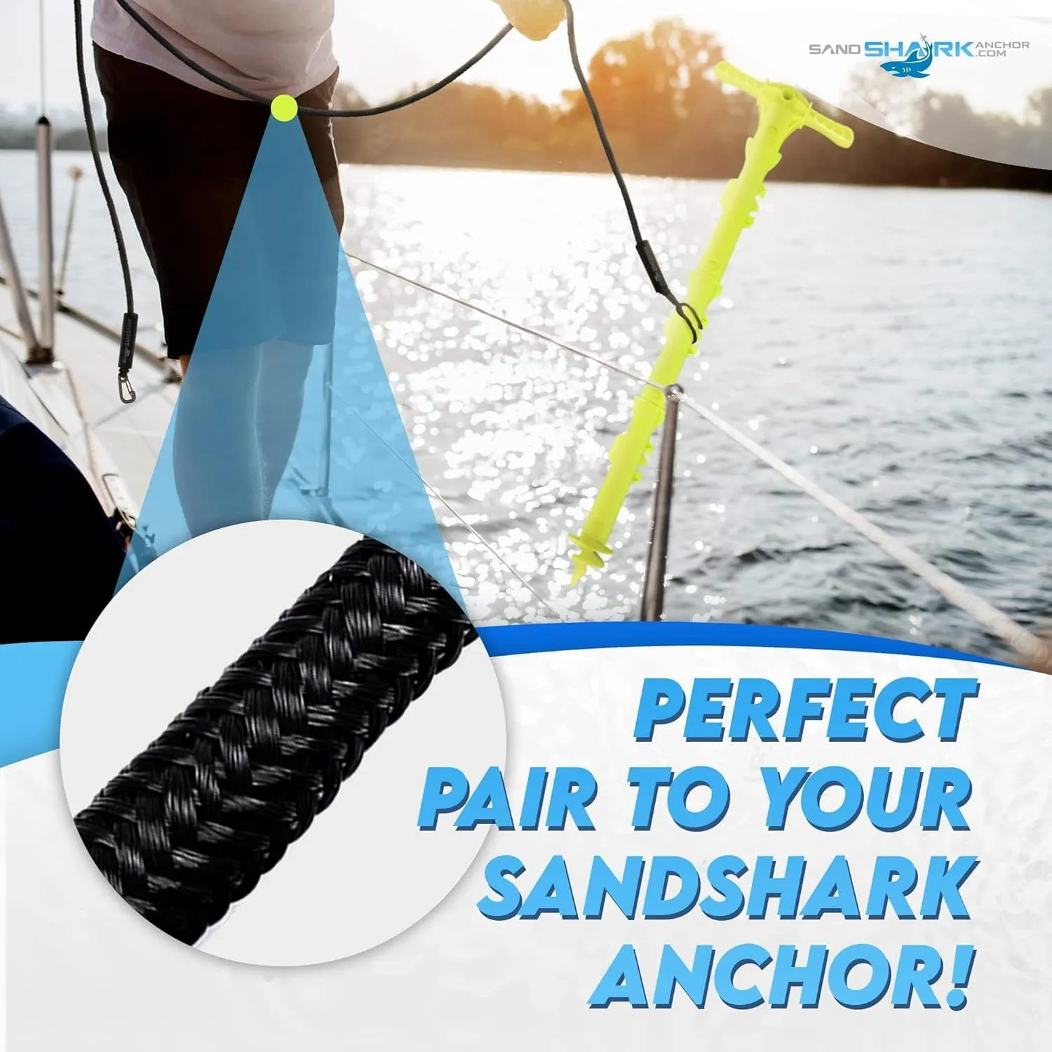 SandShark 7-21ft Premium Anchor Bungee Dock Line. Boat Accessories Bungee Anchor Line Absorbs Shock to Anchors and Docks w/Stainless Steel Clip. Designed for SandShark Anchor., 7-21 Blue
