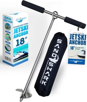 SandShark Lite Series Boat Anchor - Shallow Water Anchor Pole - Jet Ski Anchor, Kayak Anchor, Pontoon Boat Accessories for Beach and Sandbar - 316 Stainless Steel w/Handle and Padded Case