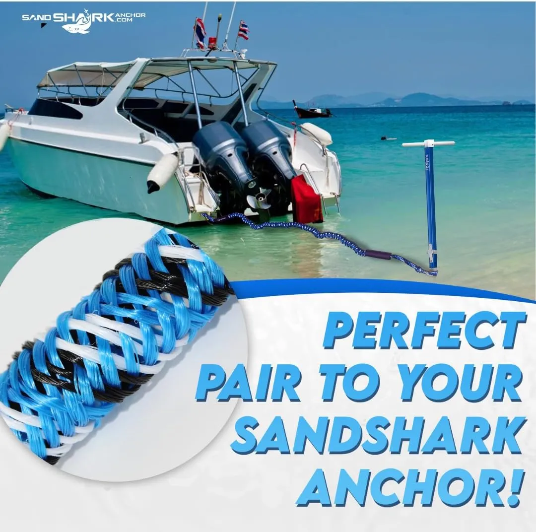 SandShark Premium Anchor Bungee Dock Line. Boat Accessories Anchor Line Absorbs Shock to Anchors and Docks w/Stainless Steel Clip - Blue - 7-14ft