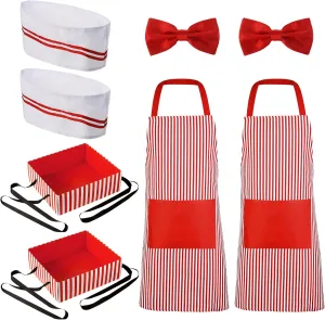 SATINIOR 8 Pcs Adult Waiter Costume Hot Dog Soda Jerk Movie Night Waitress Costume 1950s Circus Party Cosplay