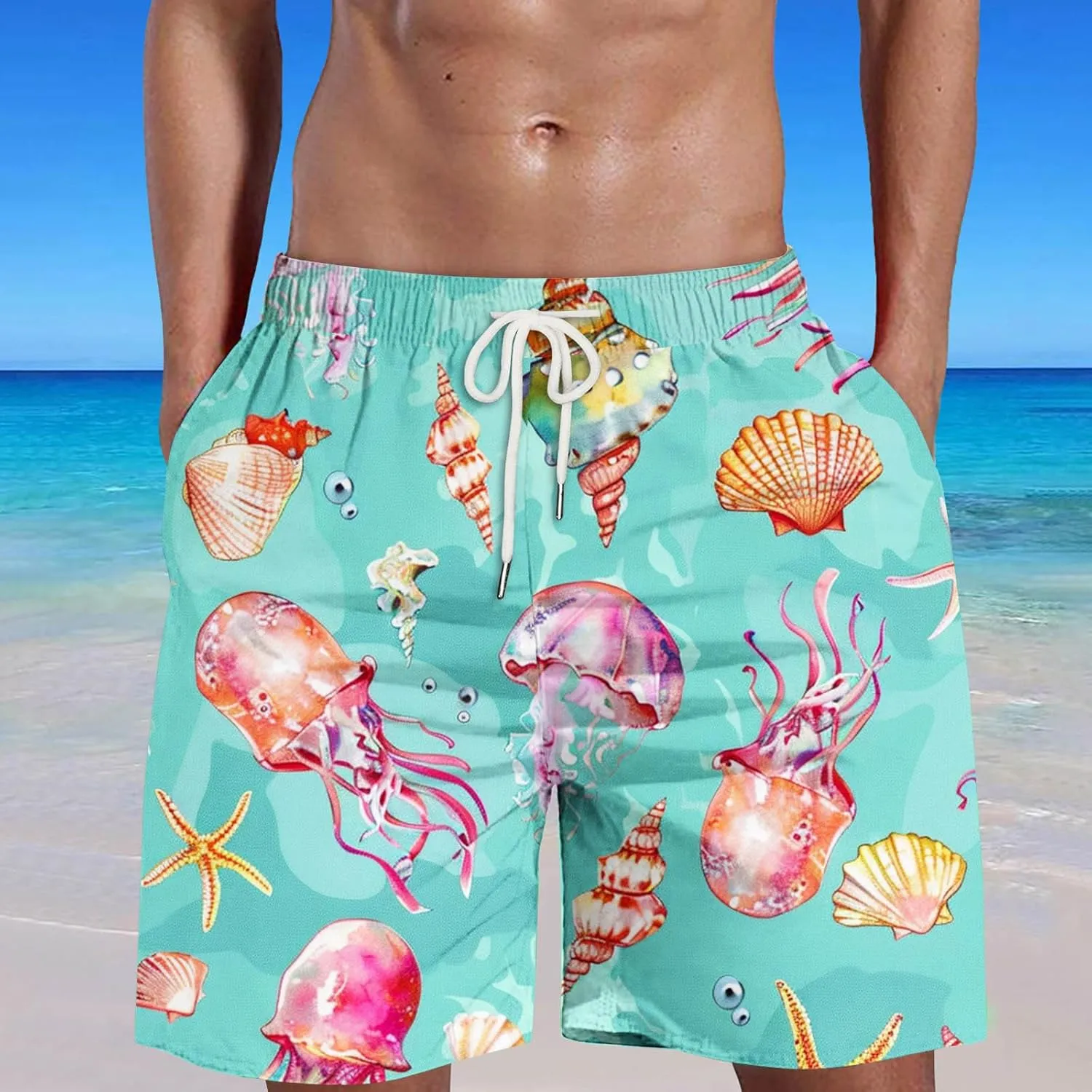 Sets for Men Summer Digital Print Drawstring Tie Elastic Waist Casual Fashion Beach Shorts Beach Shorts Swim Mens