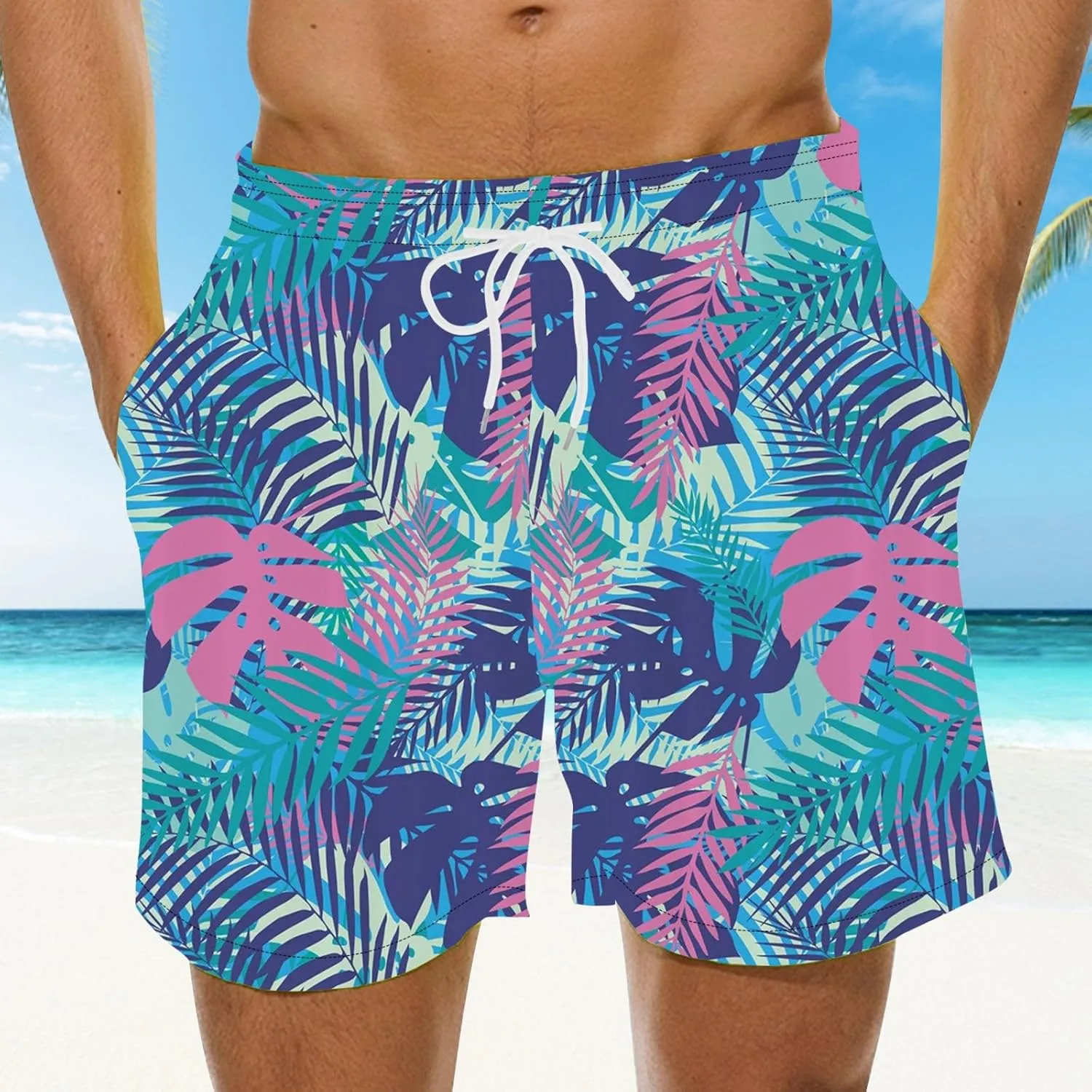 Sets for Men Summer Digital Print Drawstring Tie Elastic Waist Casual Fashion Beach Shorts Beach Shorts Swim Mens