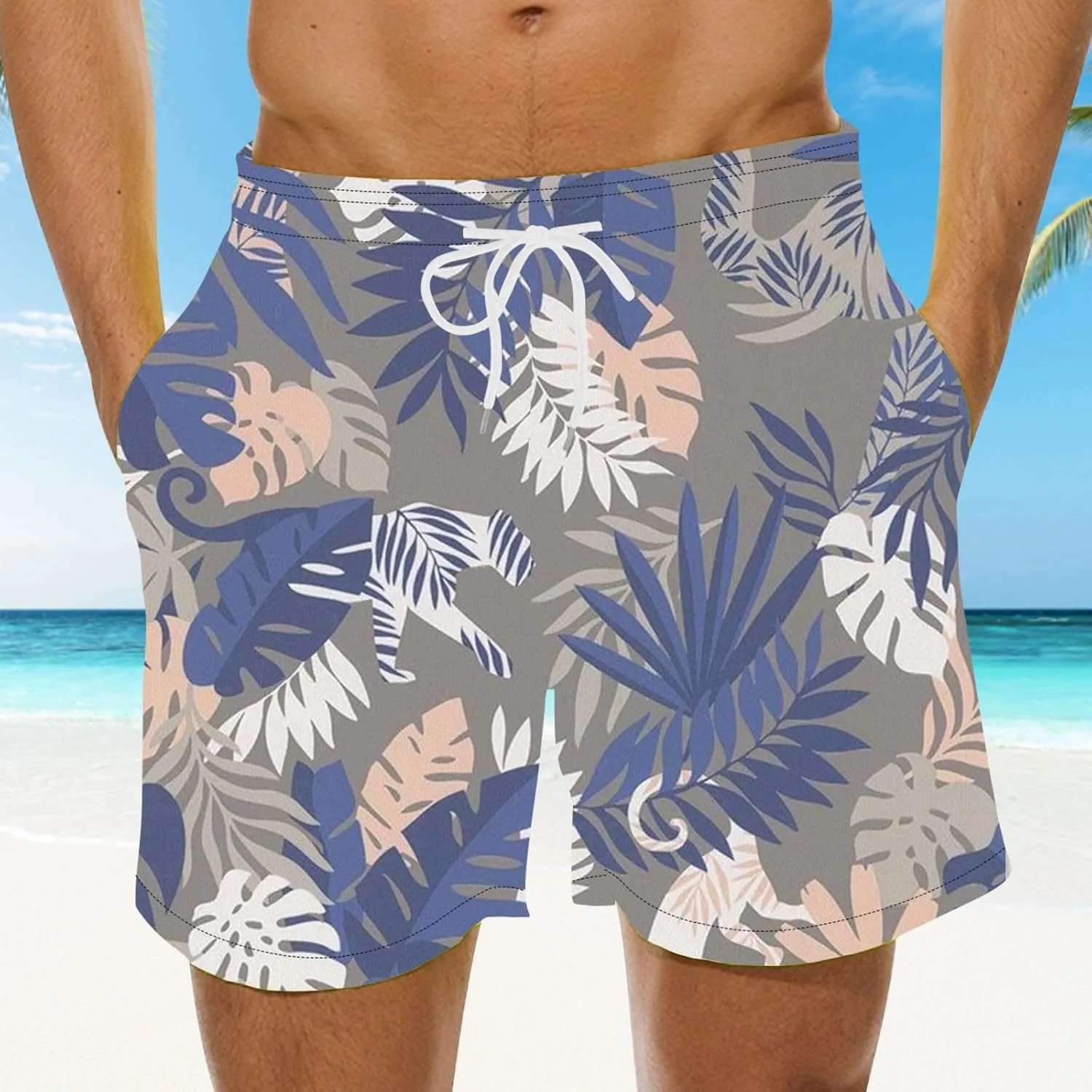 Sets for Men Summer Digital Print Drawstring Tie Elastic Waist Casual Fashion Beach Shorts Beach Shorts Swim Mens