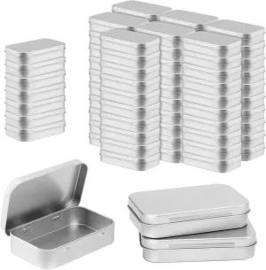 SHEUTSAN 80pcs 3.7 x 2.4 x 0.8 Inch Silver Rectangular Hinged Tin, Empty Tins With Hinged Lids, Metal Hinged Box Container for Small Items, Candies