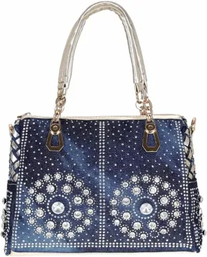 Shiny Rhinestone Denim Women Handbag Jeans Tote Bag Shoulder Bags Crystal Diamond Bag Crossbody Messenger Bag