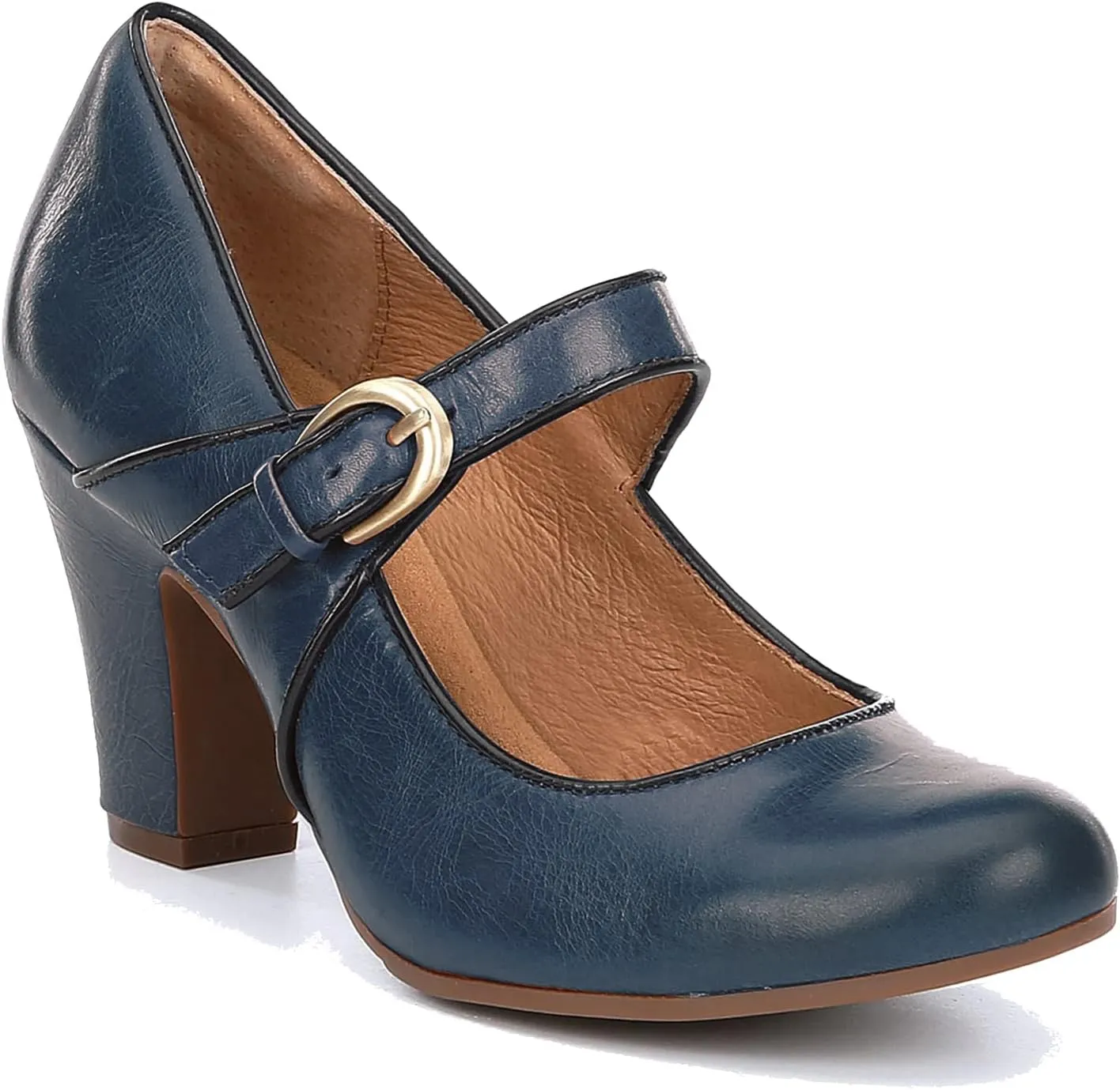 SHODENSE Women Vintage Chunky High Heel Mary Jane Shoes Round Closed Toe Ankle Strap Dress Sandals 3" Block Heels Mary Jane Lolita Pumps Two-Toned Patchwork Buckle Office Lady Wedding Retro 4-11 M US