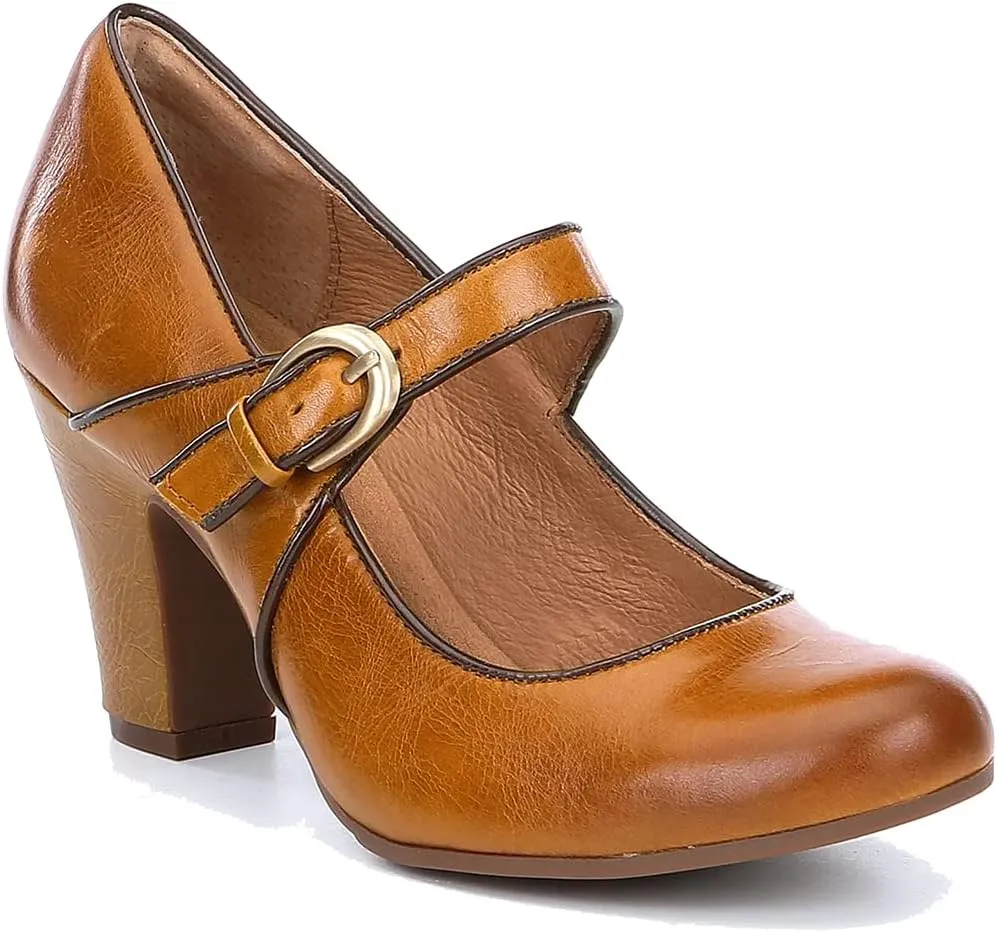 SHODENSE Women Vintage Chunky High Heel Mary Jane Shoes Round Closed Toe Ankle Strap Dress Sandals 3" Block Heels Mary Jane Lolita Pumps Two-Toned Patchwork Buckle Office Lady Wedding Retro 4-11 M US