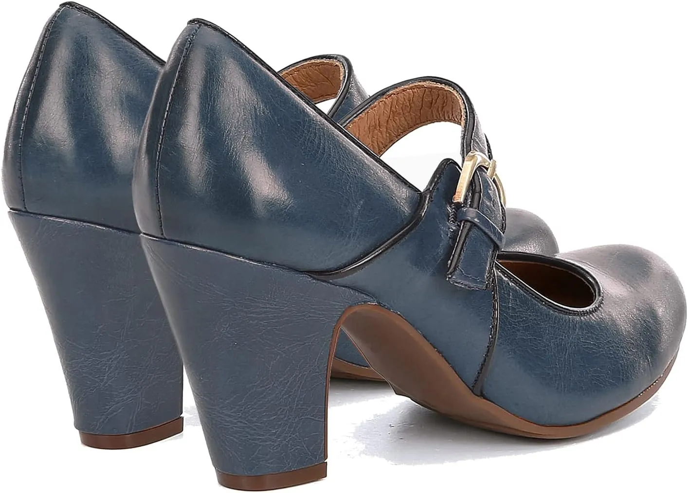 SHODENSE Women Vintage Chunky High Heel Mary Jane Shoes Round Closed Toe Ankle Strap Dress Sandals 3" Block Heels Mary Jane Lolita Pumps Two-Toned Patchwork Buckle Office Lady Wedding Retro 4-11 M US