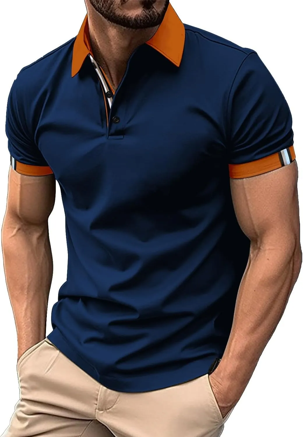 Short Sleeve Classic Polo Shirts for Men 3 Button V-Neck Golf Shirt Solid Color Athletic Business Work Gym Basic Tees