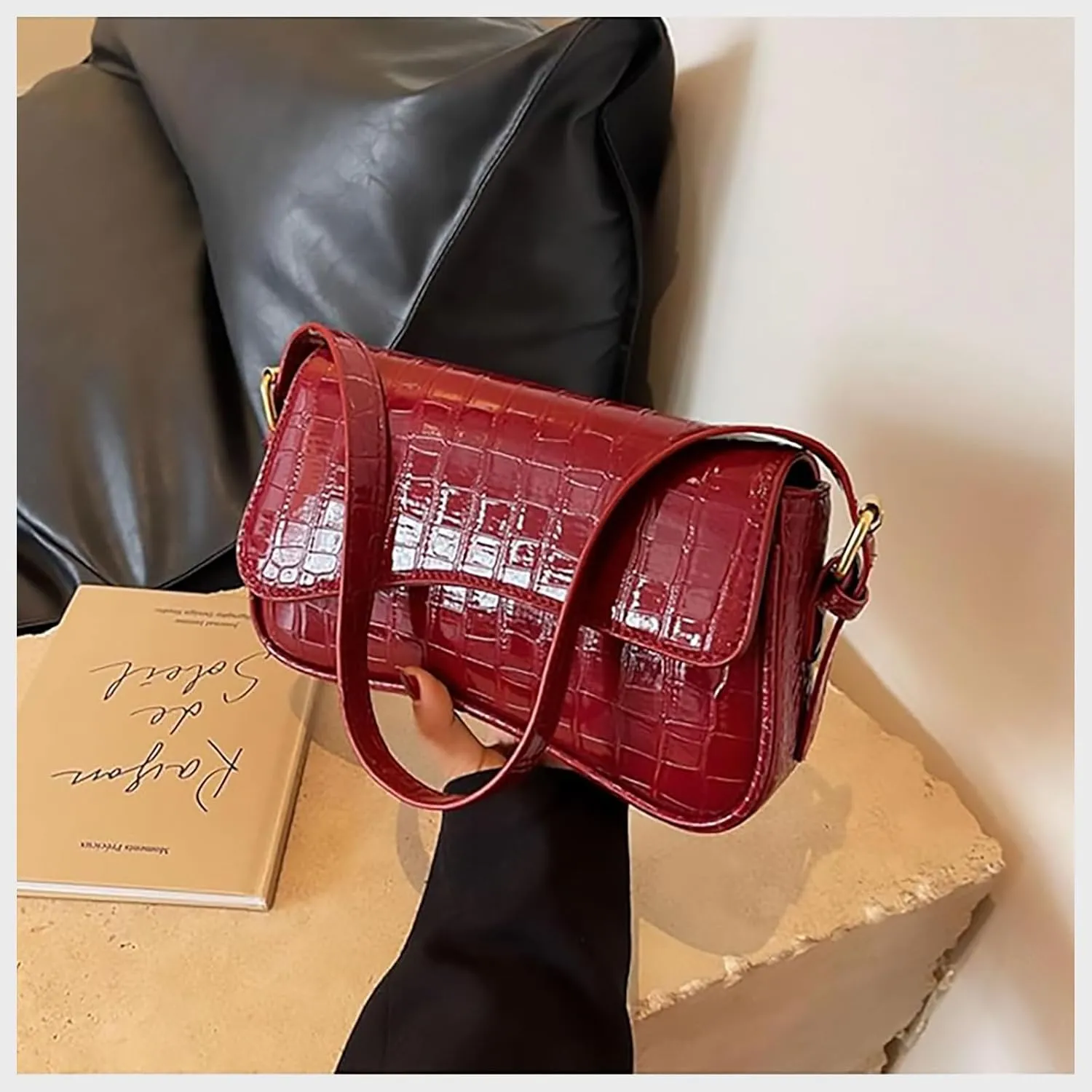 Shoulder Bag for Women, Black Y2k Trendy Purse Women's Crossbody Handbags With 2 Removable Strap