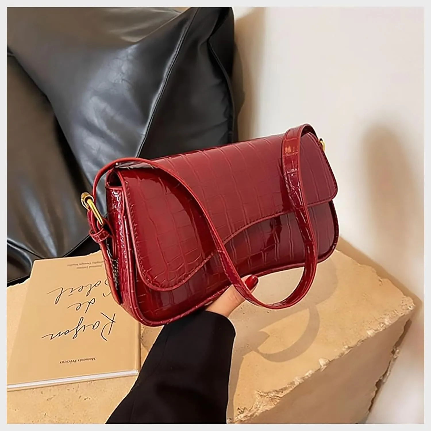 Shoulder Bag for Women, Black Y2k Trendy Purse Women's Crossbody Handbags With 2 Removable Strap
