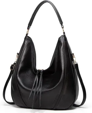 Shoulder Bag Genuine Leather Vintage Women Handbags Stylish Crossbody Shoulder Bag for Casual Use(Black)