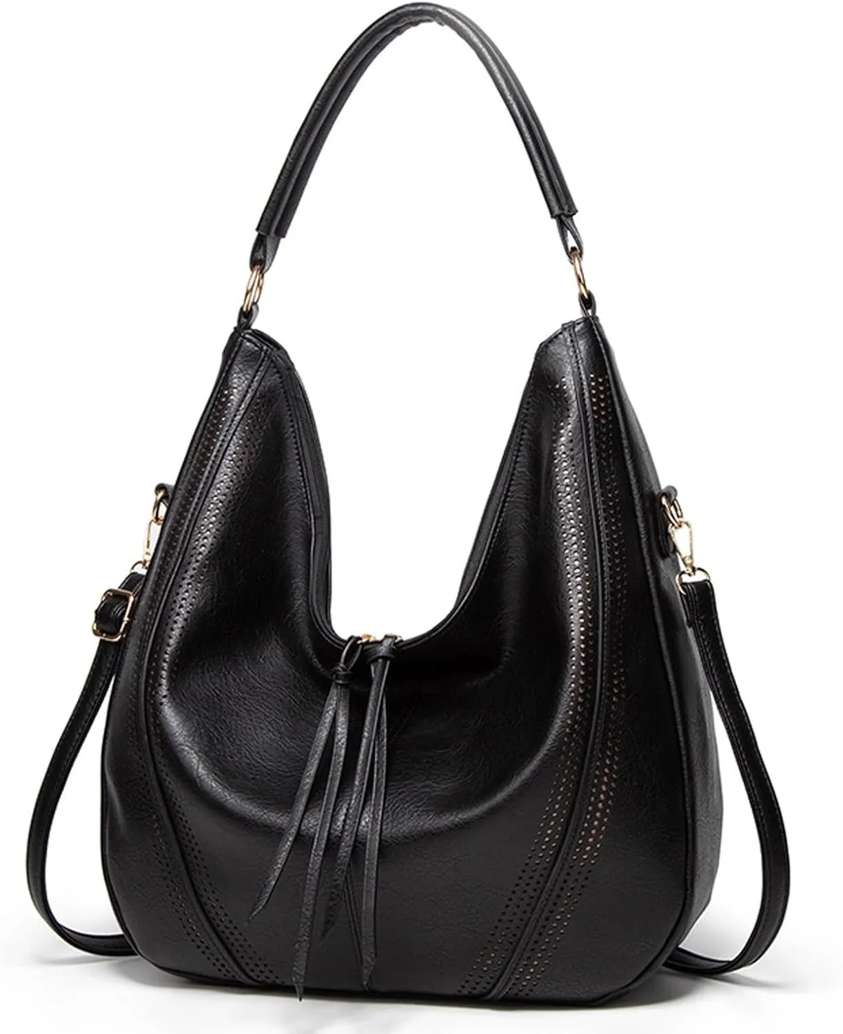 Shoulder Bag Genuine Leather Vintage Women Handbags Stylish Crossbody Shoulder Bag for Casual Use(Black)