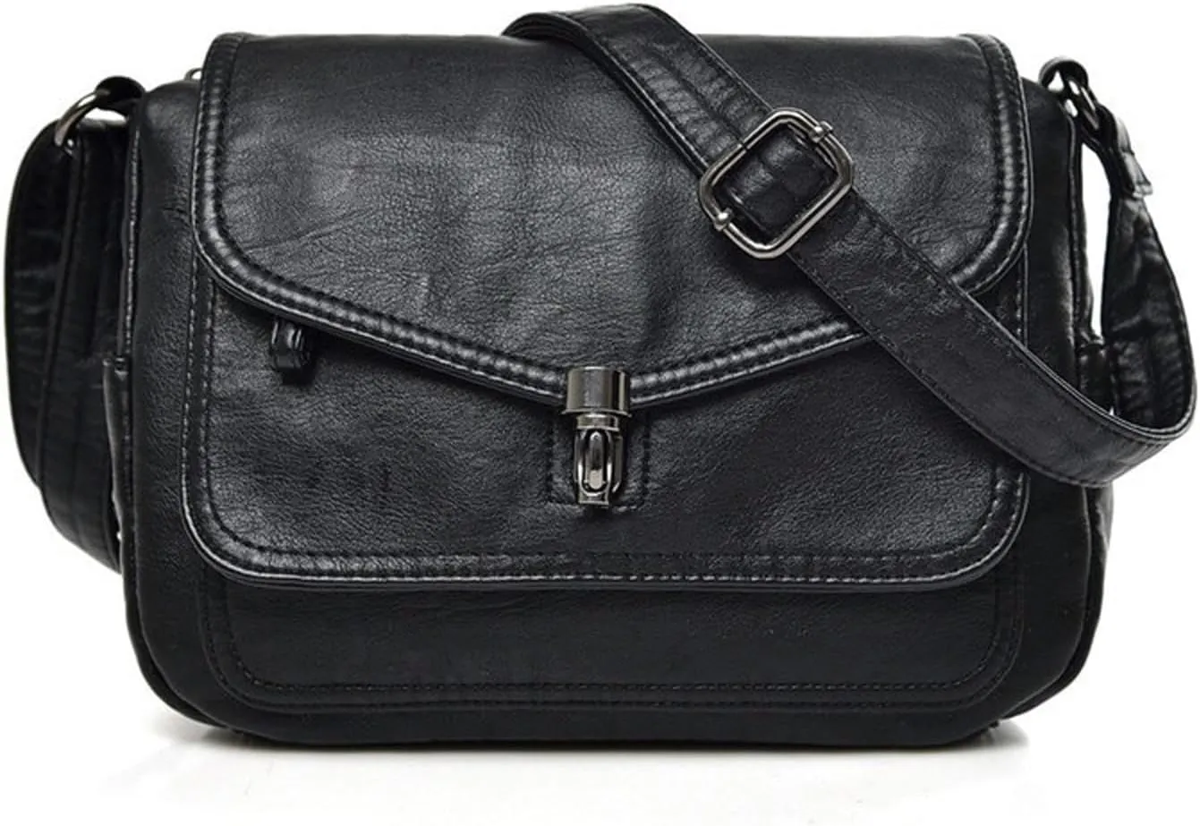 Shoulder Bag Vintage Soft Leather Women Shoulder Bag Stylish Handbags Small Crossbody Messenger Bag for Women(Black)