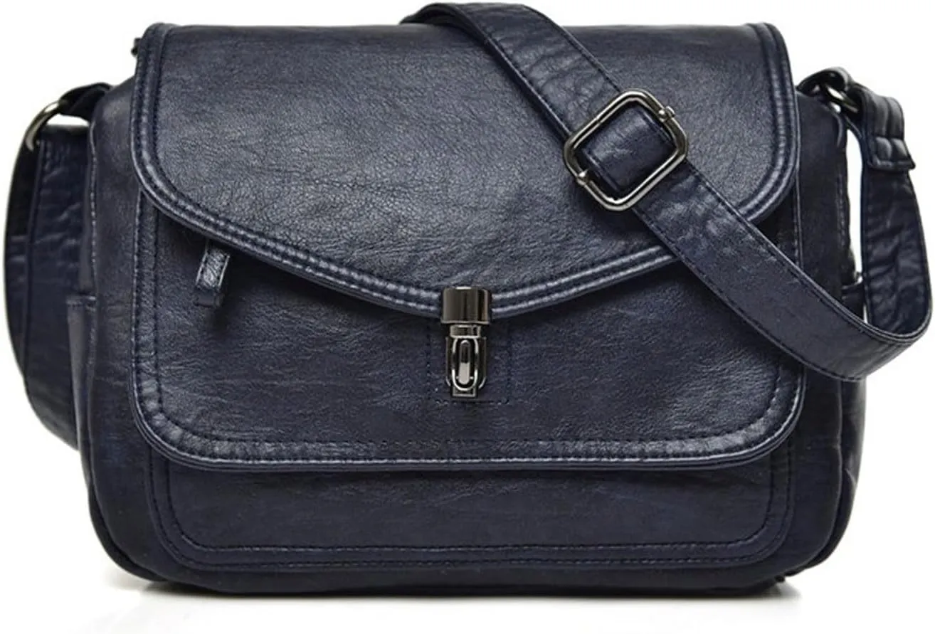 Shoulder Bag Vintage Soft Leather Women Shoulder Bag Stylish Handbags Small Crossbody Messenger Bag for Women(Blue)