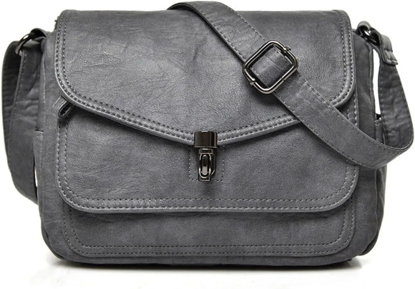 Shoulder Bag Vintage Soft Leather Women Shoulder Bag Stylish Handbags Small Crossbody Messenger Bag for Women(Gray)