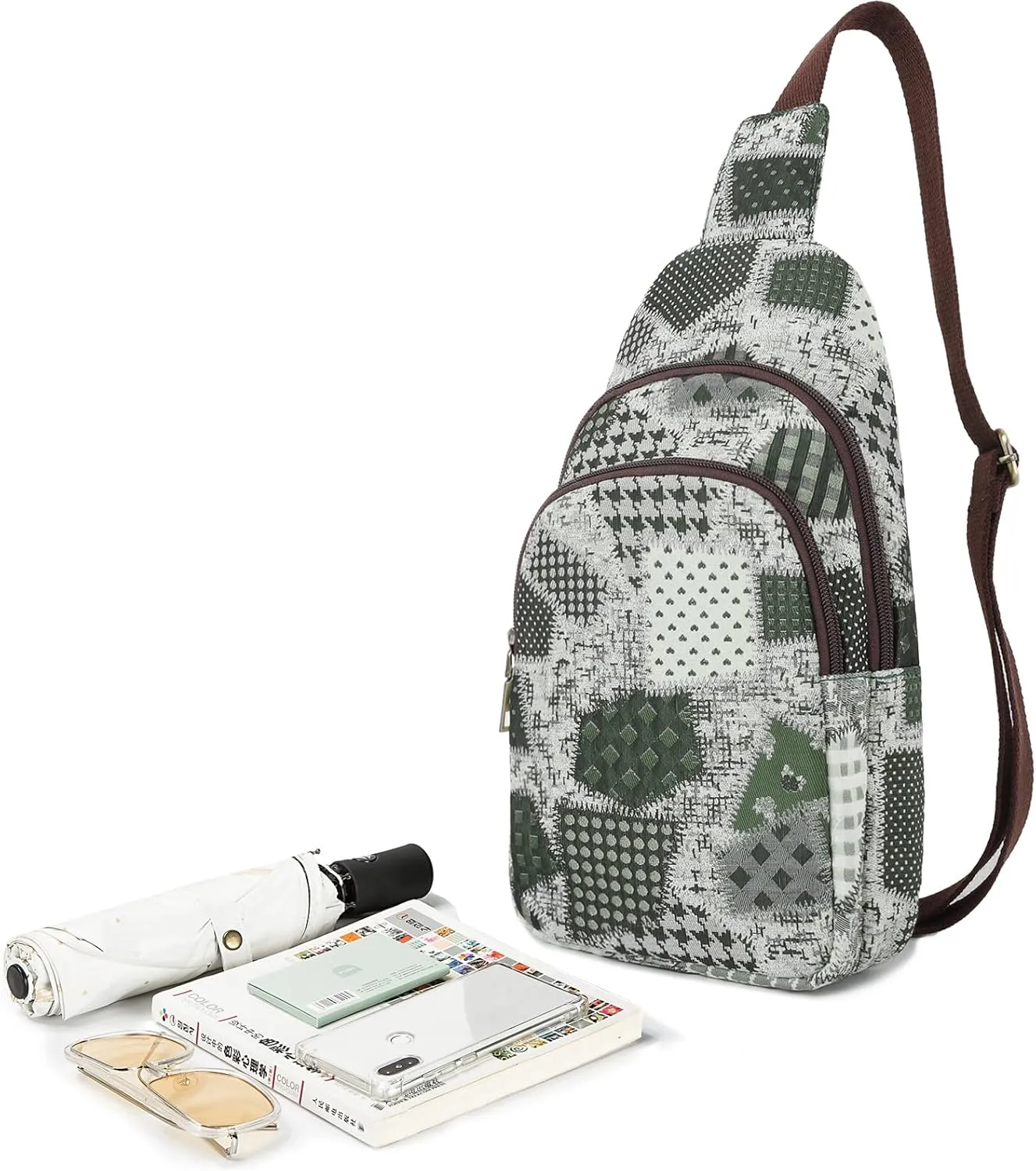 SILKAREA Canvas Sling Bag for Wome Crossbody Purse Small Sling Backpack Purse Travel Hiking Chest Bag Daypack