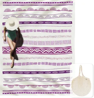 Silky Soft 108"x84" Sand Proof Beach Blanket Sand Proof Mat with Corner Pockets and Fashion Mesh Bag for Beach Party, Geometric Boho Stripes