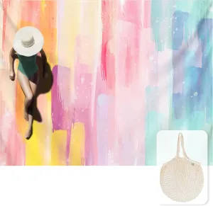 Silky Soft 108"x84" Sand Proof Beach Blanket Sand Proof Mat with Corner Pockets and Fashion Mesh Bag for Beach Party, Travel, Camping and Outdoor Music Festival, Oil Paint Rainbow