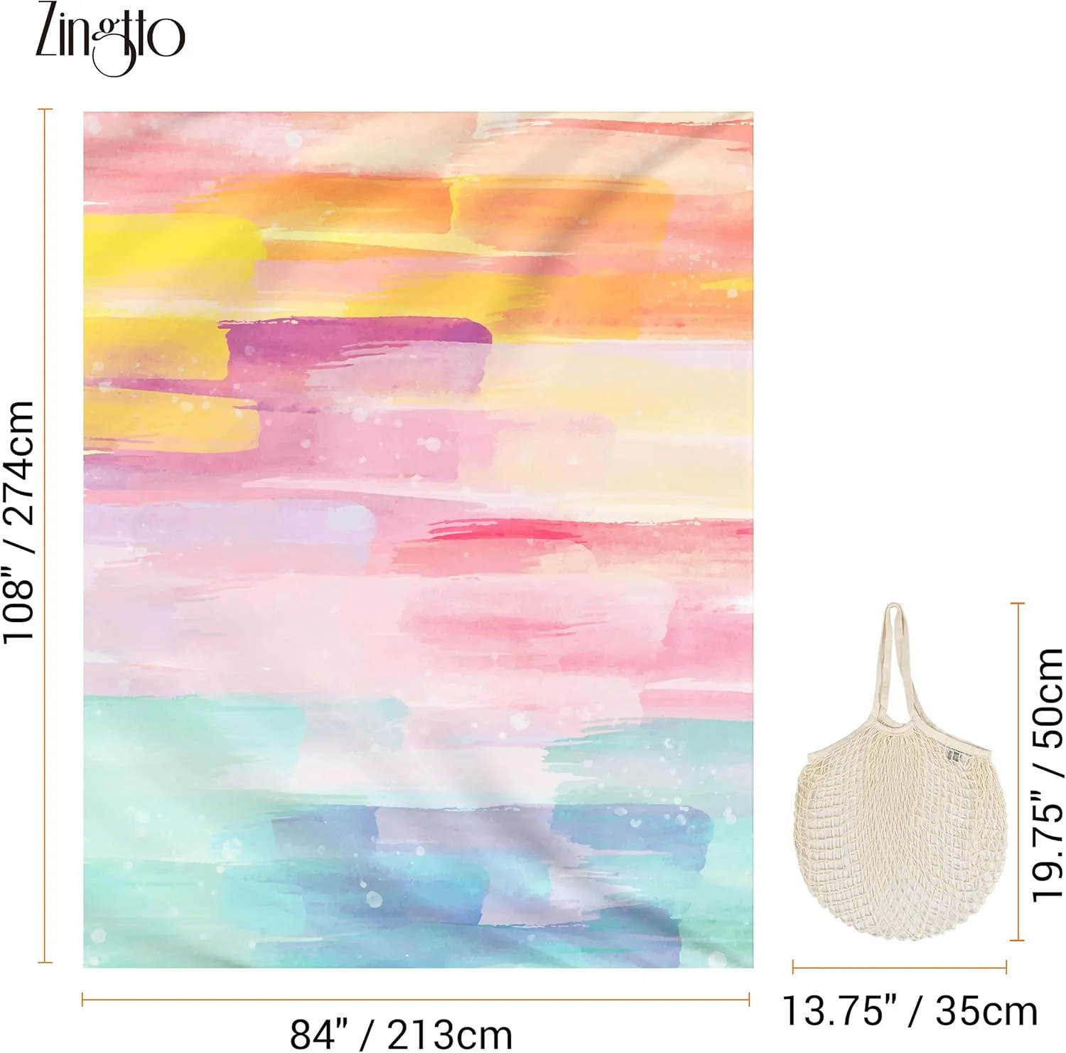 Silky Soft 108"x84" Sand Proof Beach Blanket Sand Proof Mat with Corner Pockets and Fashion Mesh Bag for Beach Party, Travel, Camping and Outdoor Music Festival, Oil Paint Rainbow