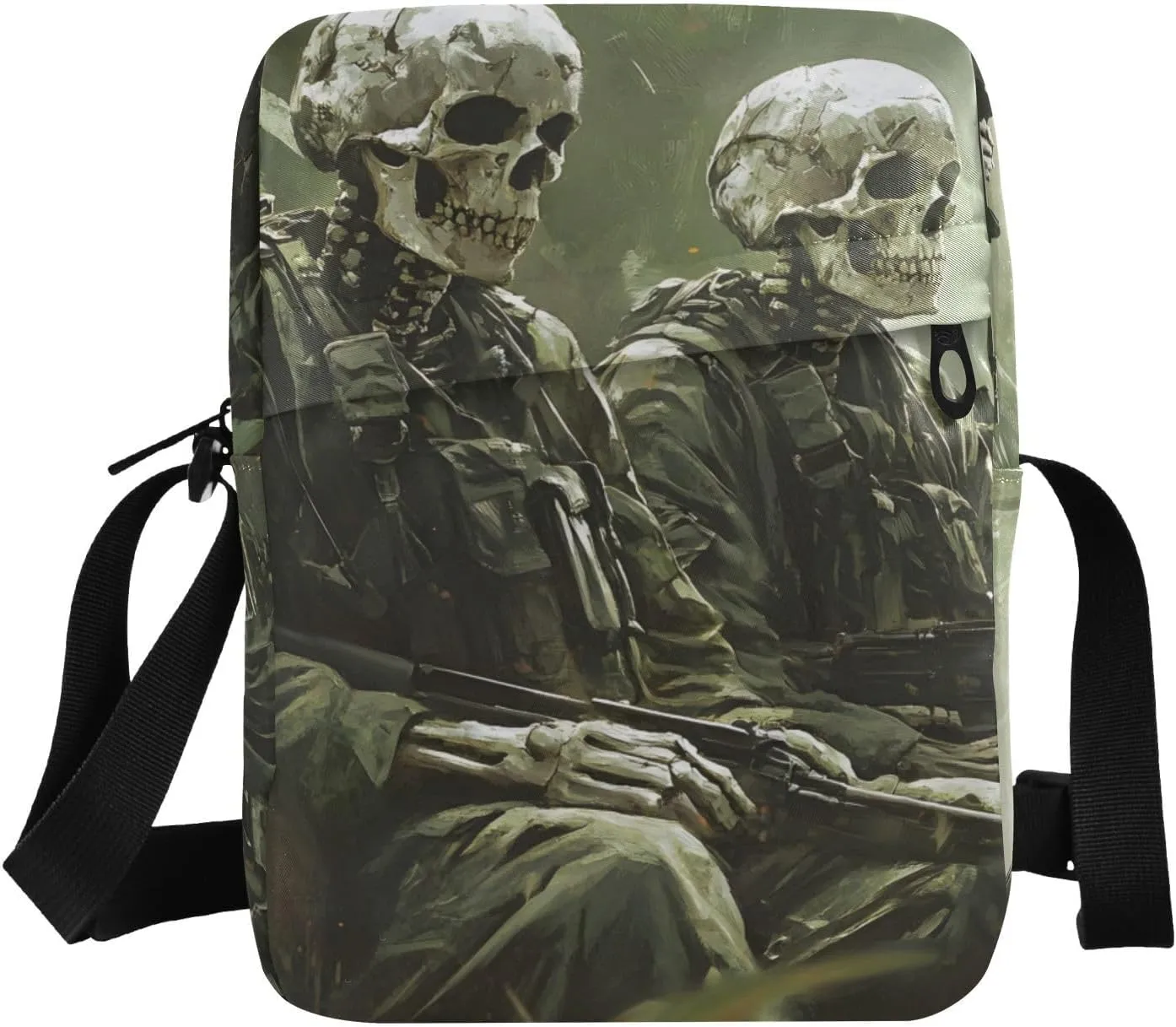 Sling Bag Purse Soldier Skeleton Print for Women Men, Small Crossbody Pouch with Adjustable Strap 6.6×2.5×9.4 IN