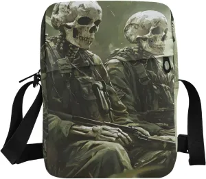 Sling Bag Purse Soldier Skeleton Print for Women Men, Small Crossbody Pouch with Adjustable Strap 6.6×2.5×9.4 IN
