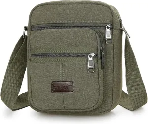 Small Canvas Messenger Bag Vintage Style Crossbody Shoulder Bag Military Satchel for Men & Women