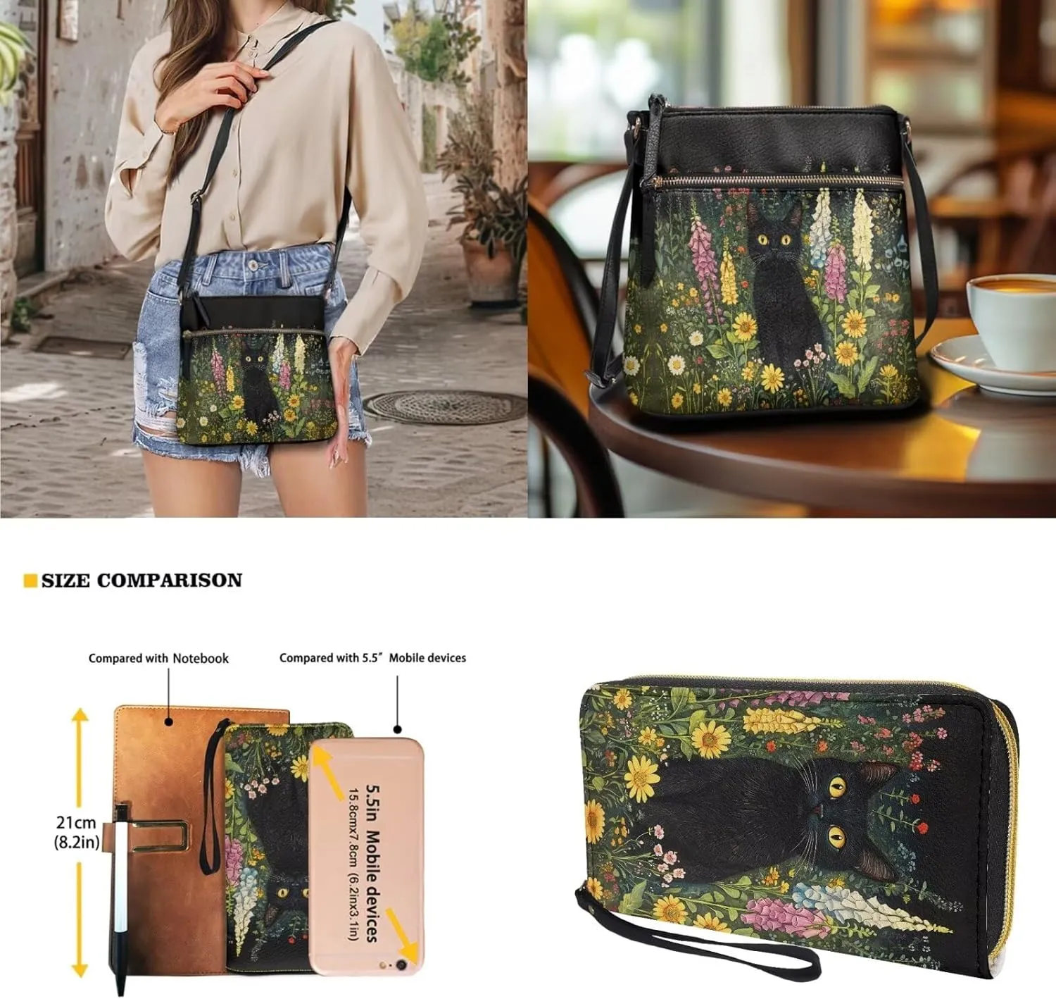 Small Wallet 2Pcs, Leather Shoulder Bags & Wallet with Hand Strap Set of 2 Lightweight for Travel & Shopping