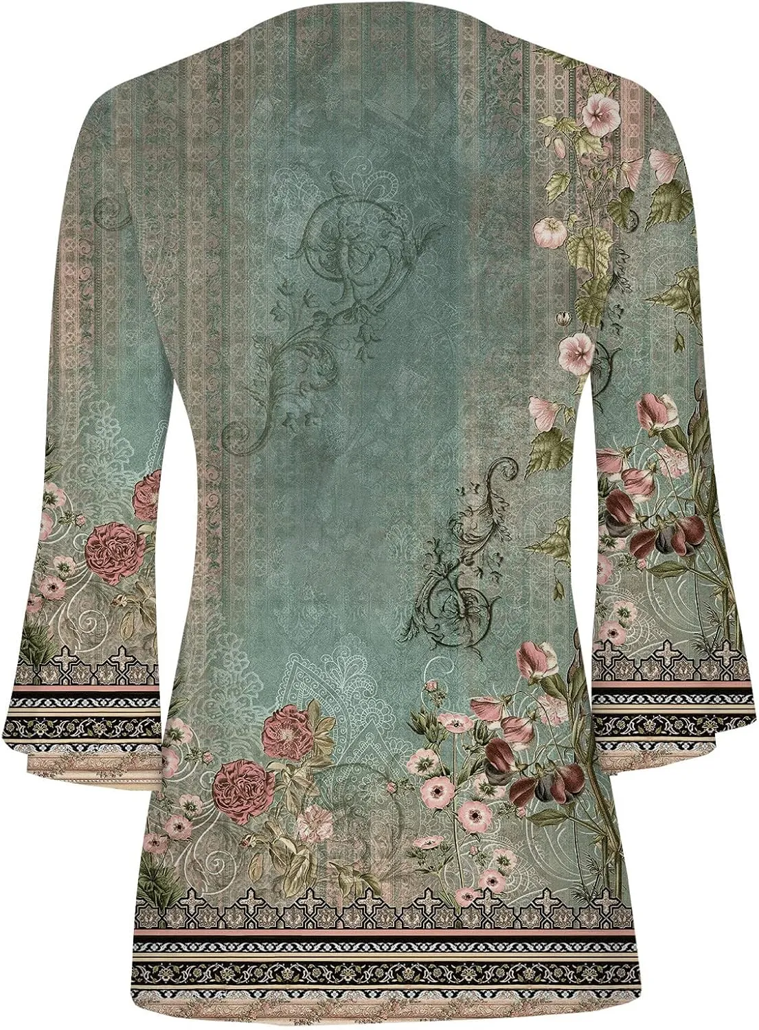 SMIDOW Womens Tunic Tops Trendy Vintage Boho Shirts 3/4 Bell Sleeve Notch v Neck t-Shirt 2023 Casual Blouses Empire Waist