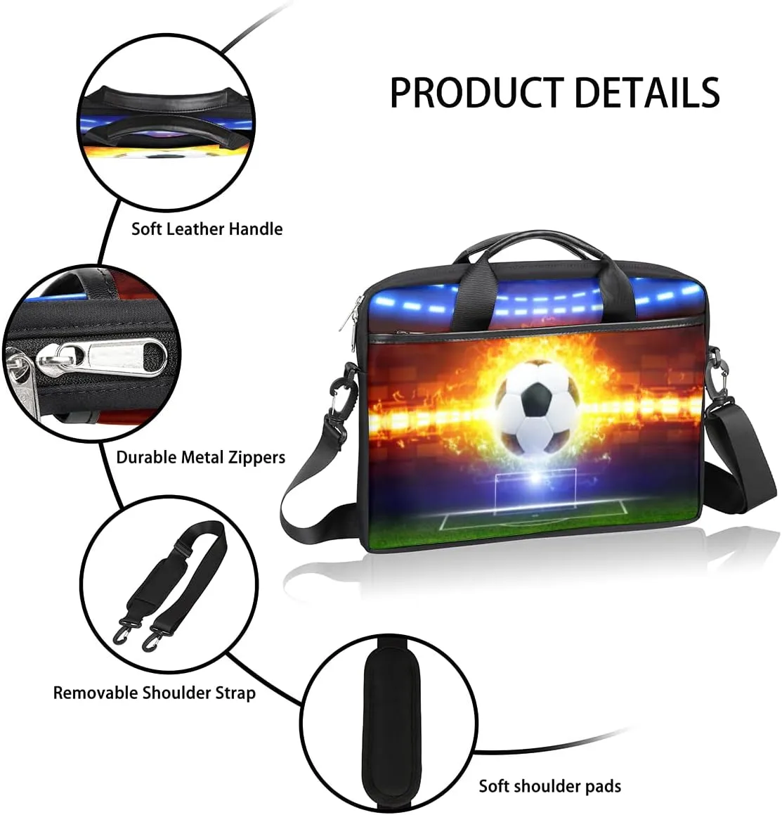 Soccer Ball Laptop Shoulder Messenger Bag Waterproof Laptop Briefcase with Handle and Padded Strap Case Sleeve