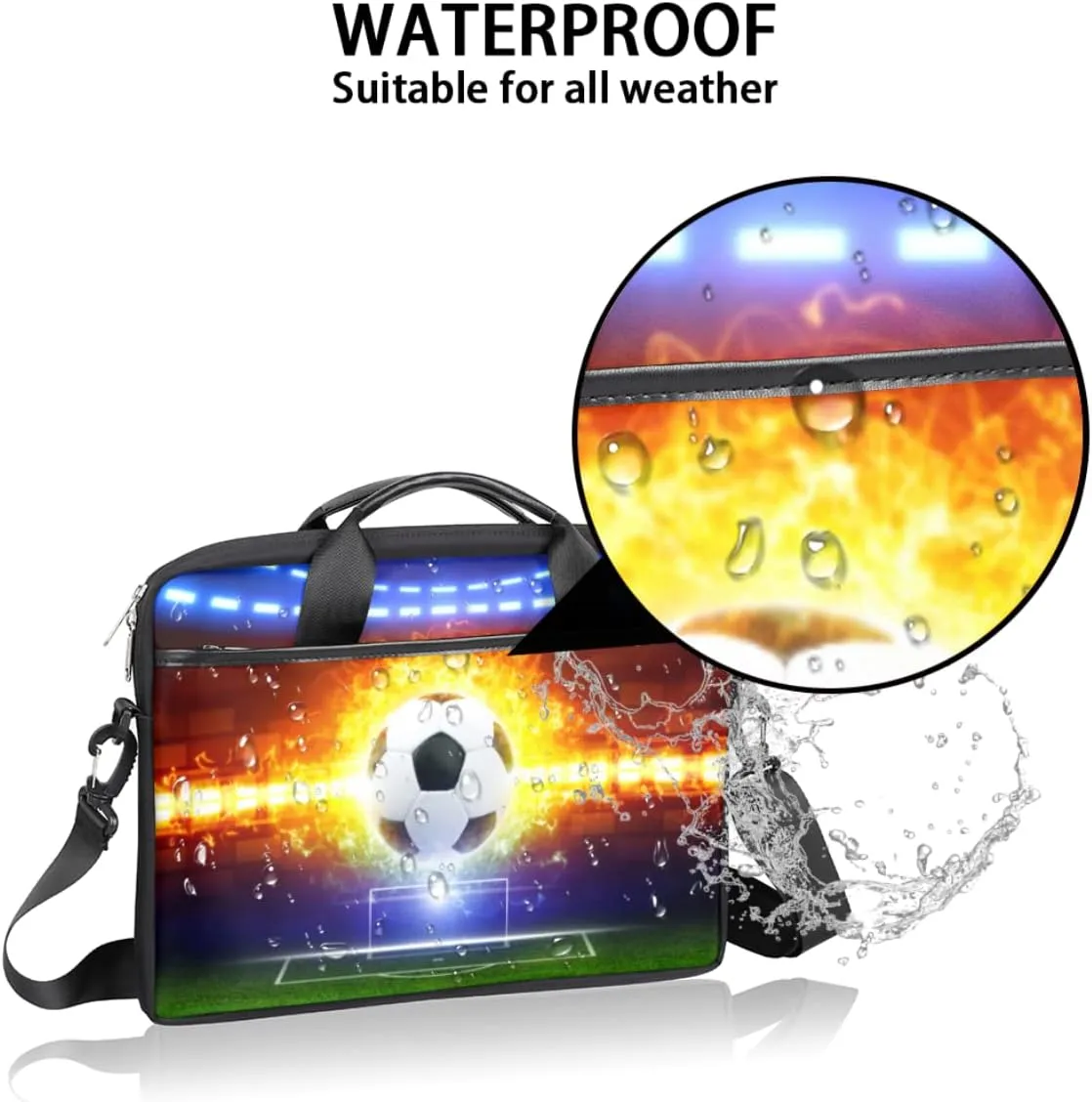 Soccer Ball Laptop Shoulder Messenger Bag Waterproof Laptop Briefcase with Handle and Padded Strap Case Sleeve