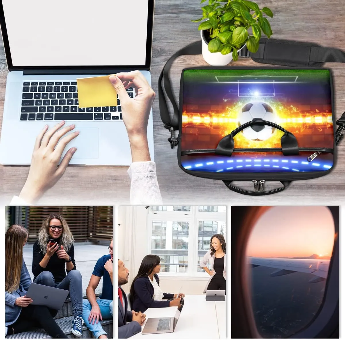 Soccer Ball Laptop Shoulder Messenger Bag Waterproof Laptop Briefcase with Handle and Padded Strap Case Sleeve