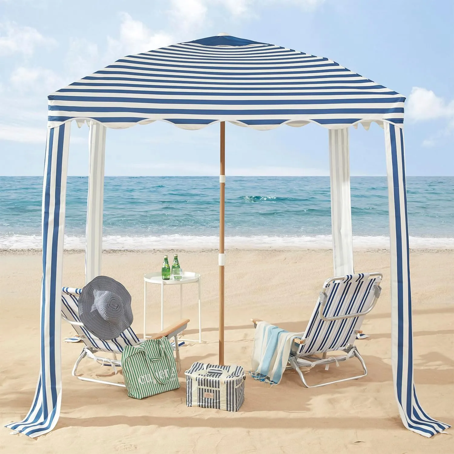 Striped Beach Cabana with Vent and Sand Pockets, 6.5FT x 6.5FT UPF 50  Sun Shelter, Easy Setup Portable Beach Canopy, Wind-Resistant Beach Tent (Navy)