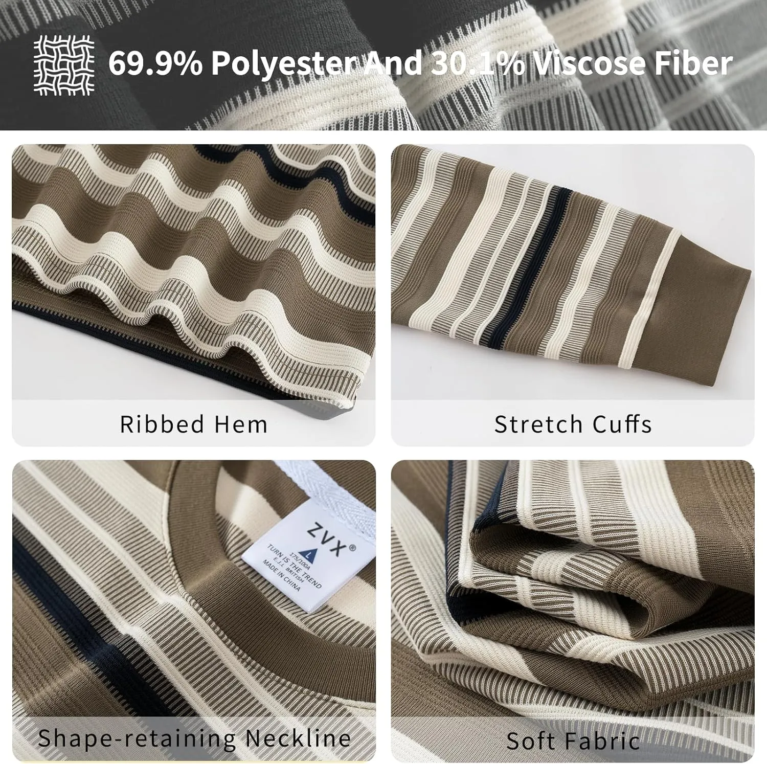 Striped Long Sleeved T-Shirt for Men Spring Casual T-Shirt for Men Retro Autumn Pullover Stripe tee Shirt