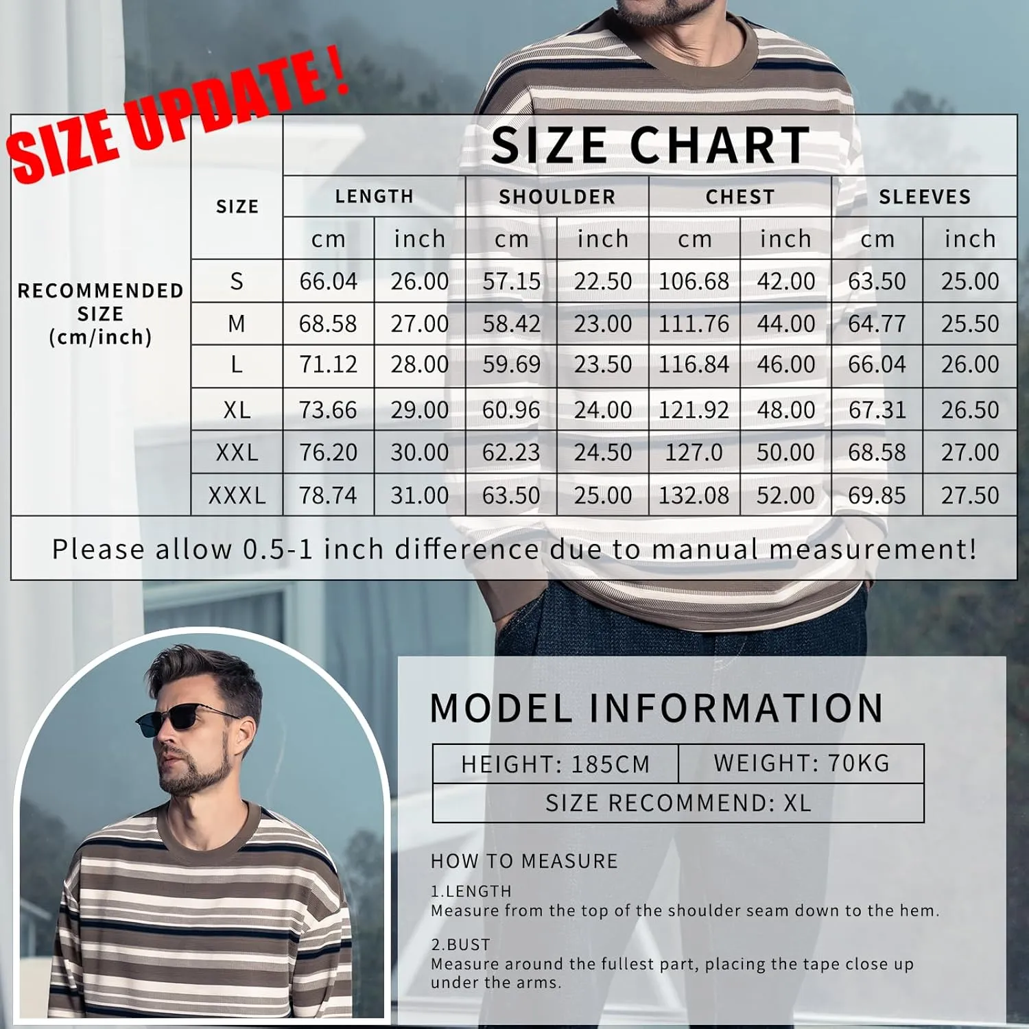 Striped Long Sleeved T-Shirt for Men Spring Casual T-Shirt for Men Retro Autumn Pullover Stripe tee Shirt