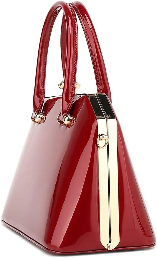 Style Strategy Push Lock Crossbody for women trapezoid Handbags Hardware Chain Crocodile Textured Shoulder patent leather bag