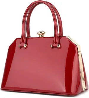 Style Strategy Push Lock Crossbody for women trapezoid Handbags Hardware Chain Crocodile Textured Shoulder patent leather bag