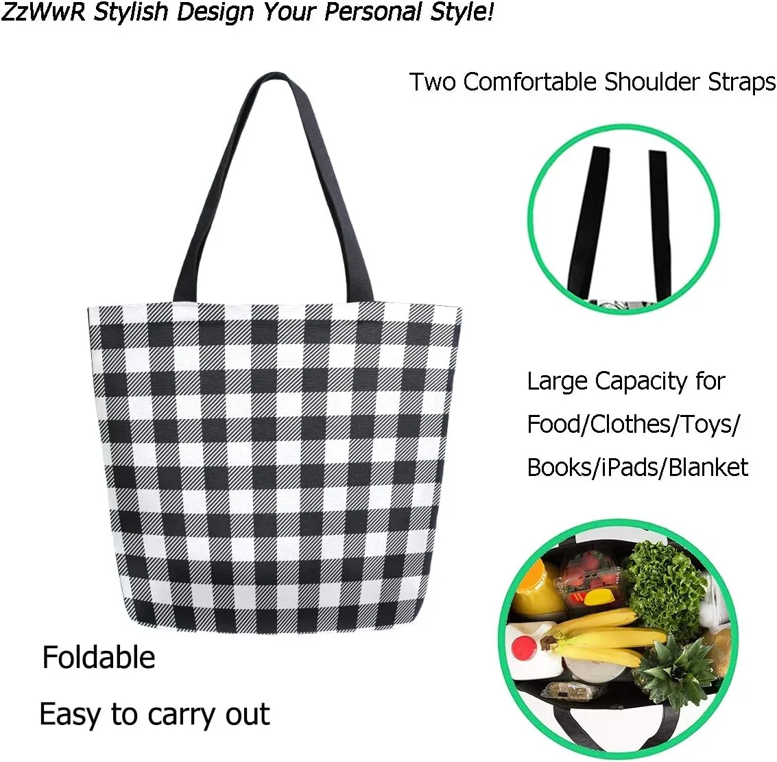 Stylish Print Extra Large Shoulder Tote Bag for Beach Travel Weekender Gym Grocery Shopping…