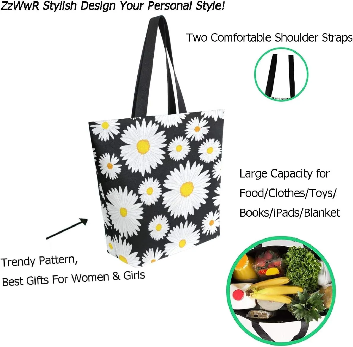 Stylish Print Extra Large Shoulder Tote Bag for Beach Travel Weekender Gym Grocery Shopping…