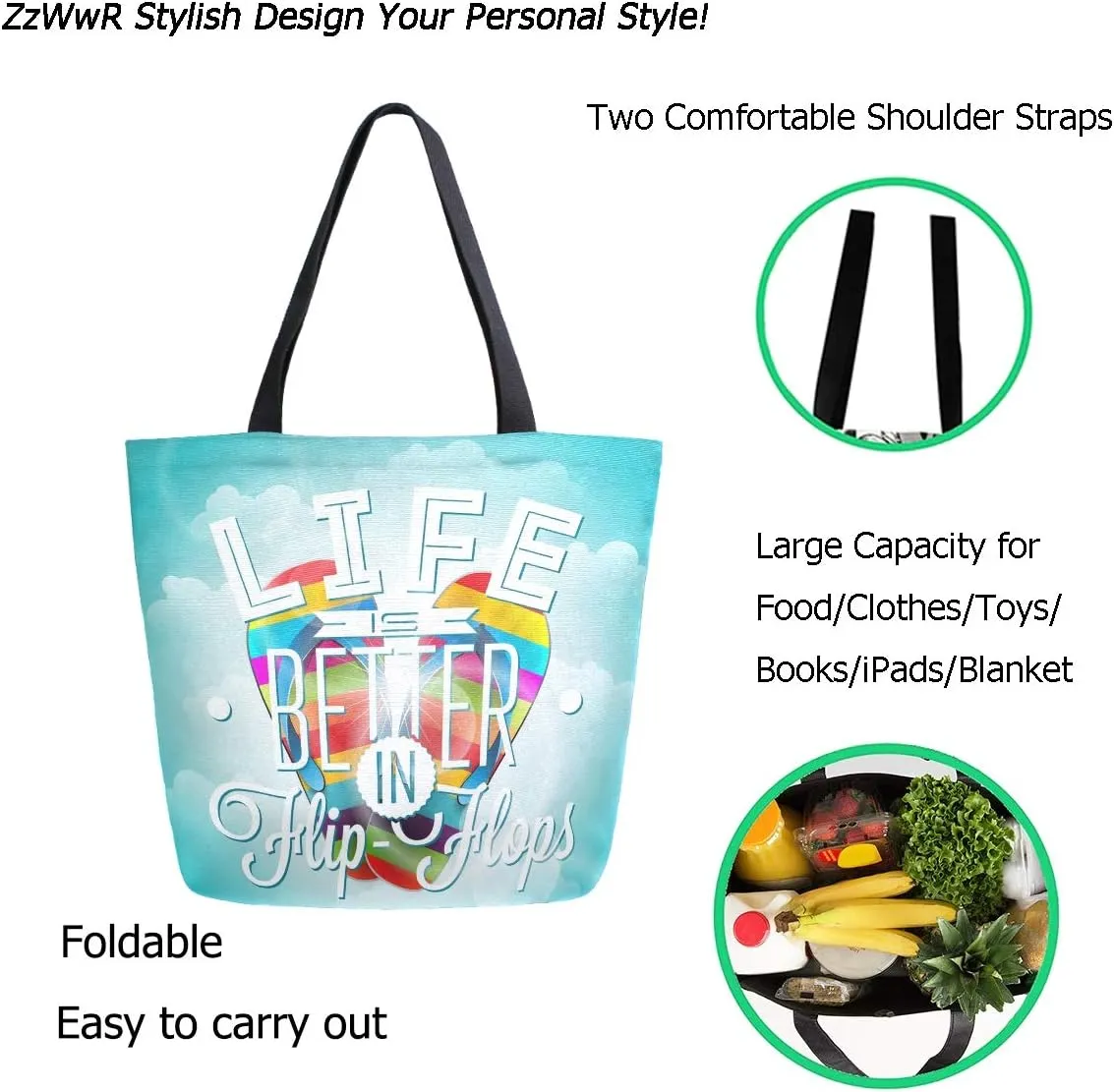 Stylish Print Extra Large Shoulder Tote Bag for Beach Travel Weekender Gym Grocery Shopping…