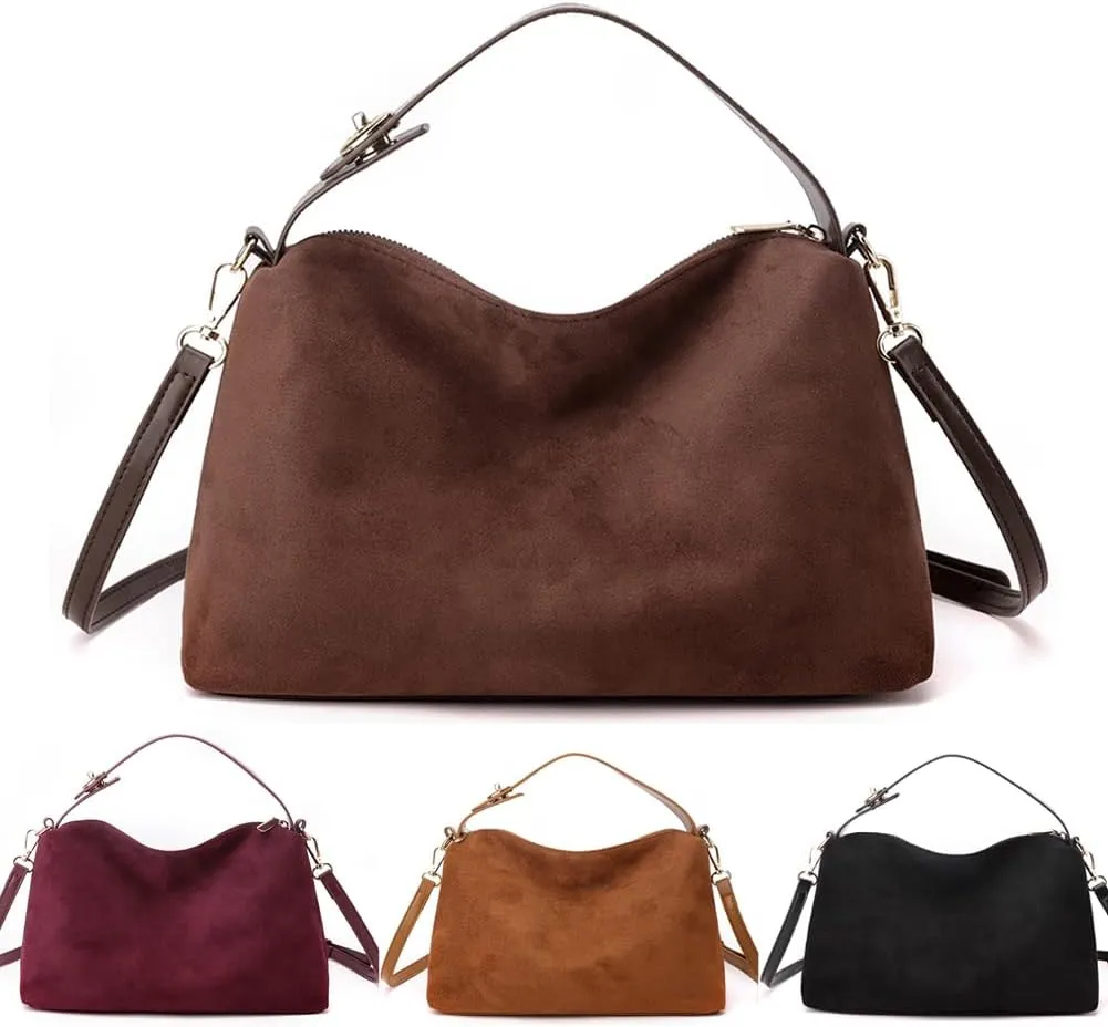 Suede Tote Bag for Women Suede Satchels Bag Faux Suede Bag Vintage Top Handle Handbag Shoulder Purse Hobo Bag Tote Handbags